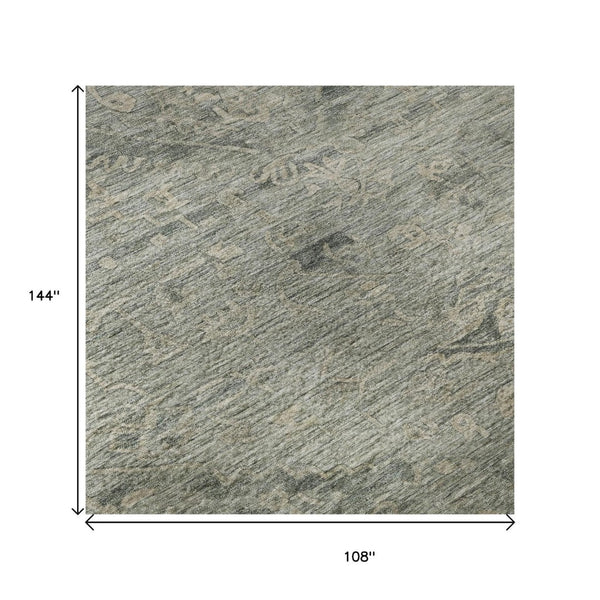 HomeRoots 9' X 12' Sage Medallion Area Rug - Stain Resistant, UV Protected, Elegant & Durable for High Traffic Homes 684641