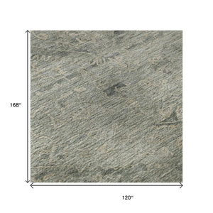 HomeRoots 10' X 14' Sage and Beige Medallion Area Rug - Stain-Resistant, UV Protected for Busy Homes! 684642
