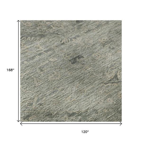 HomeRoots 10' X 14' Sage and Beige Medallion Area Rug - Stain-Resistant, UV Protected for Busy Homes! 684642