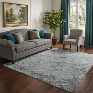 HomeRoots 5' X 8' Teal and Gray Medallion Area Rug - Washable, Durable, UV Protected & Stain Resistant Design! 684644