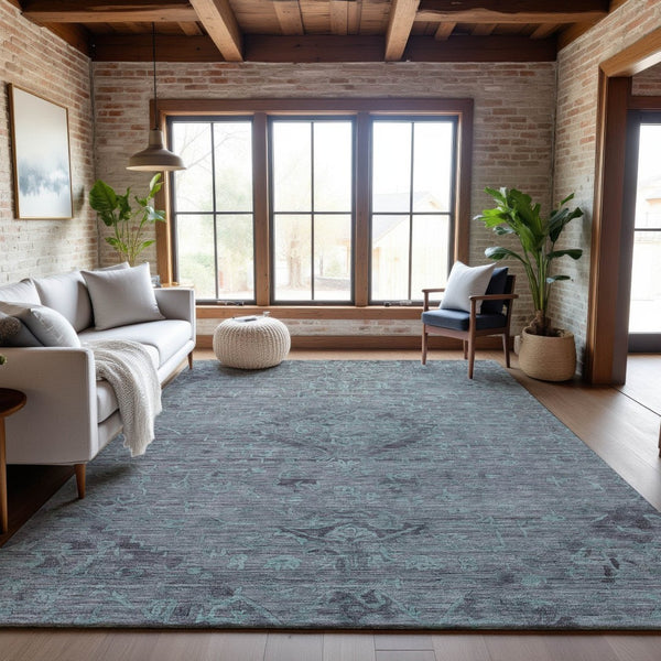 HomeRoots 5' X 8' Teal and Gray Medallion Area Rug - Washable, Durable, UV Protected & Stain Resistant Design! 684644