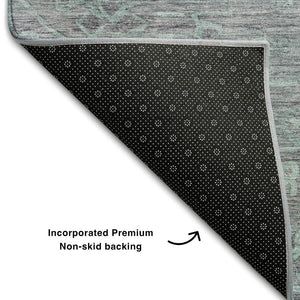 HomeRoots 5' X 8' Teal and Gray Medallion Area Rug - Washable, Durable, UV Protected & Stain Resistant Design! 684644