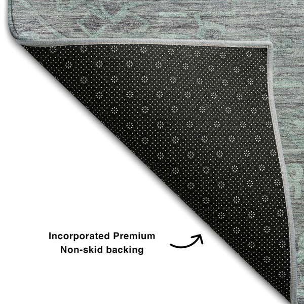 HomeRoots 5' X 8' Teal and Gray Medallion Area Rug - Washable, Durable, UV Protected & Stain Resistant Design! 684644