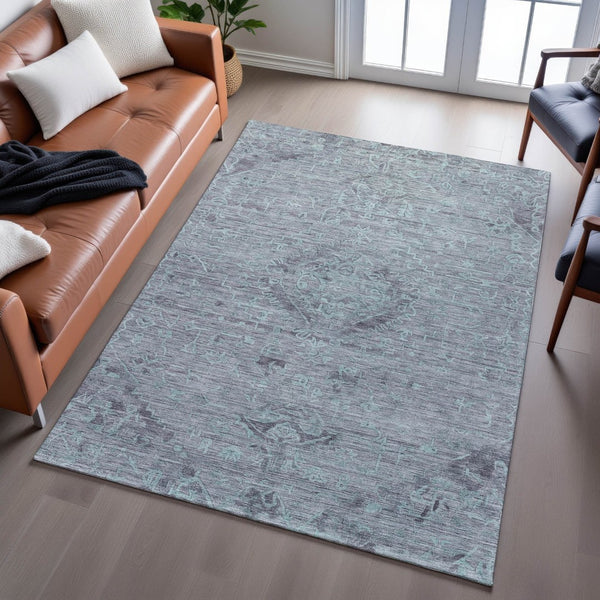HomeRoots 5' X 8' Teal and Gray Medallion Area Rug - Washable, Durable, UV Protected & Stain Resistant Design! 684644