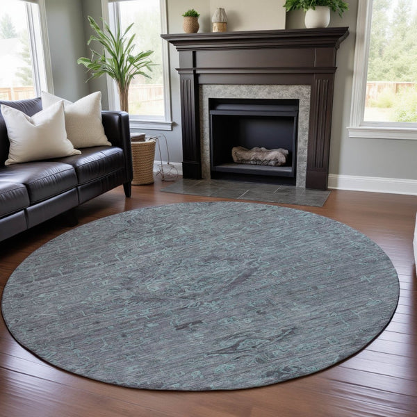 HomeRoots 8' Teal and Gray Medallion Round Rug - Durable, Washable with UV Protection for Stylish Homes 684645