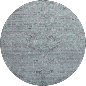 HomeRoots 8' Teal and Gray Medallion Round Rug - Durable, Washable with UV Protection for Stylish Homes 684645
