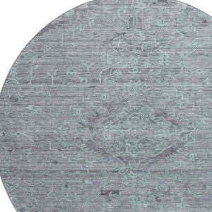 HomeRoots 8' Teal and Gray Medallion Round Rug - Durable, Washable with UV Protection for Stylish Homes 684645