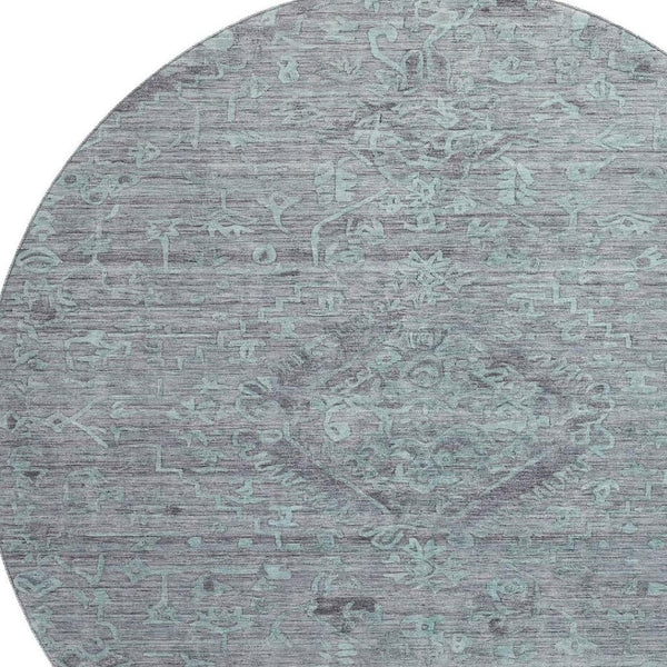 HomeRoots 8' Teal and Gray Medallion Round Rug - Durable, Washable with UV Protection for Stylish Homes 684645