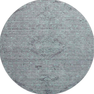 HomeRoots 8' Teal and Gray Medallion Round Rug - Durable, Washable with UV Protection for Stylish Homes 684645