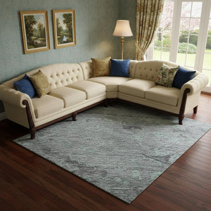 HomeRoots 9' X 12' Teal And Gray Medallion Area Rug - Stylish, Washable, Stain-Resistant, UV Protected Design 684647