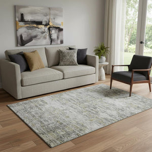 HomeRoots 5' X 8' Gray Silver And Gold Abstract Washable Area Rug - Modern Design with UV Protection & Durability 684650