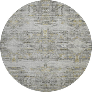 HomeRoots 8' Gray Silver and Gold Abstract Round Rug – Washable, UV Protected, Durable, Stylish for Any Space 684651