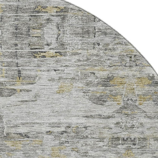 HomeRoots 8' Gray Silver and Gold Abstract Round Rug – Washable, UV Protected, Durable, Stylish for Any Space 684651