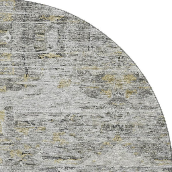 HomeRoots 8' Gray Silver and Gold Abstract Round Rug – Washable, UV Protected, Durable, Stylish for Any Space 684651