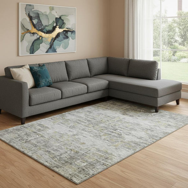 HomeRoots 8' X 10' Gray Silver and Gold Abstract Washable Area Rug - Durable, Stylish, and UV Protected Design! 684652