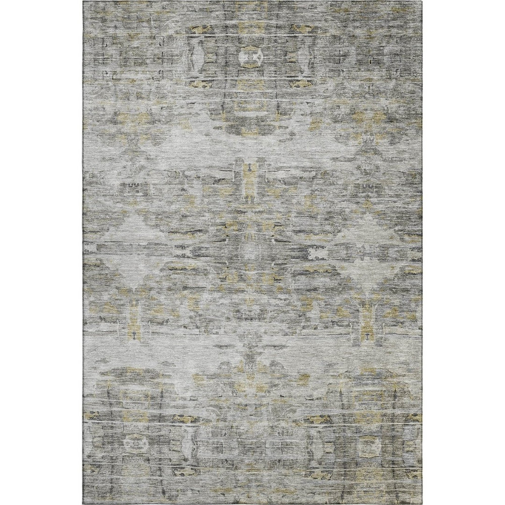 HomeRoots 9' X 12' Gray Silver and Gold Abstract Area Rug - Washable, Stain-Resistant, UV-Protected Elegance! 684653