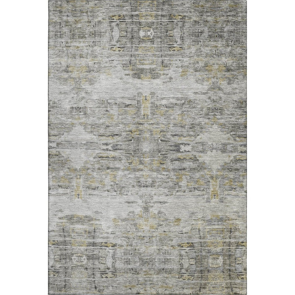 HomeRoots 9' X 12' Gray Silver and Gold Abstract Area Rug - Washable, Stain-Resistant, UV-Protected Elegance! 684653