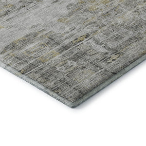 HomeRoots 9' X 12' Gray Silver and Gold Abstract Area Rug - Washable, Stain-Resistant, UV-Protected Elegance! 684653