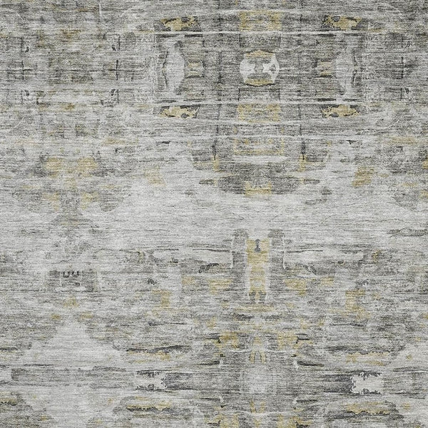 HomeRoots 9' X 12' Gray Silver and Gold Abstract Area Rug - Washable, Stain-Resistant, UV-Protected Elegance! 684653