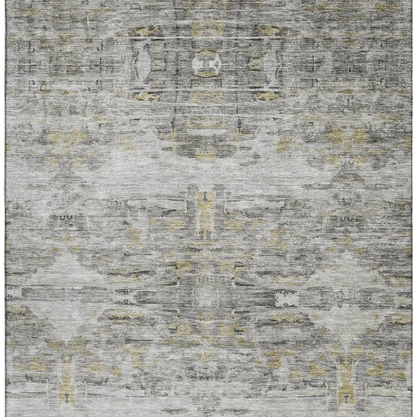 HomeRoots 9' X 12' Gray Silver and Gold Abstract Area Rug - Washable, Stain-Resistant, UV-Protected Elegance! 684653