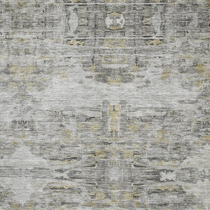 HomeRoots 10' X 14' Gray Silver Gold Abstract Washable Rug - Stylish, Stain-Resistant, UV-Protected Design! 684654