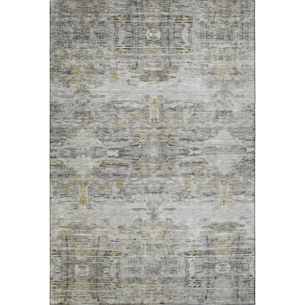 HomeRoots 10' X 14' Gray Silver Gold Abstract Washable Rug - Stylish, Stain-Resistant, UV-Protected Design! 684654
