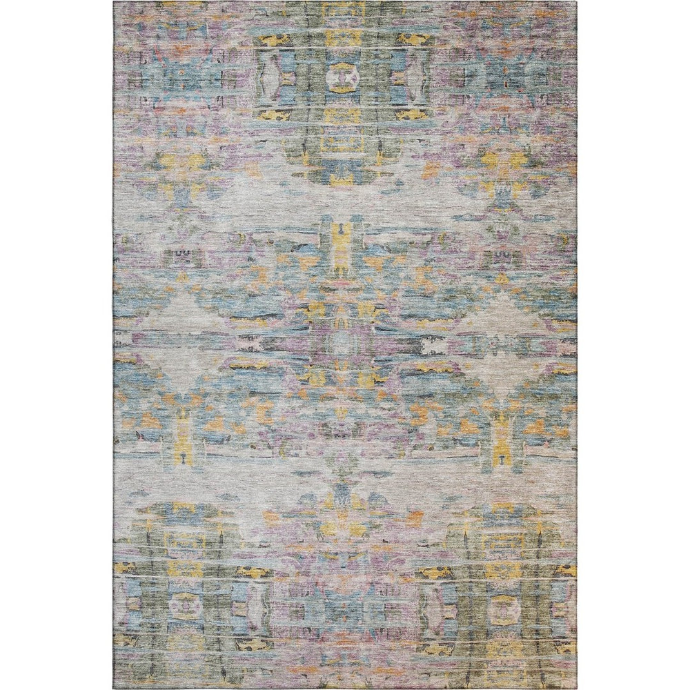 HomeRoots 5' X 8' Abstract Gold and Teal Area Rug – Washable, UV-Protected, Durable Style for Busy Homes 684656