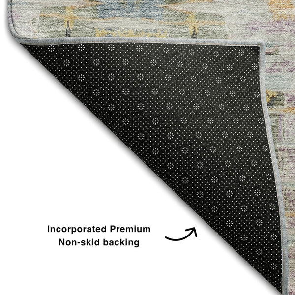 HomeRoots 8' X 10' Abstract Linen Gold and Teal Washable Area Rug - Durable, Stain-Resistant, UV Protected Design 684658