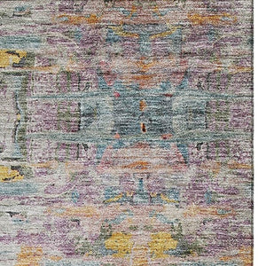HomeRoots 8' X 10' Abstract Linen Gold and Teal Washable Area Rug - Durable, Stain-Resistant, UV Protected Design 684658