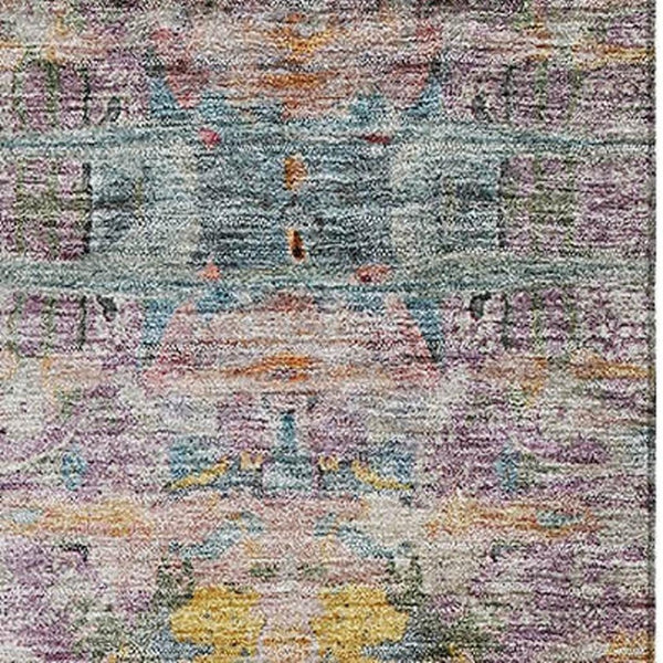 HomeRoots 9' X 12' Abstract Area Rug in Linen Gold & Teal - Washable, UV Protected, Pet-Friendly Design 684659