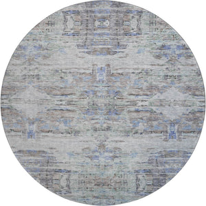 HomeRoots 8' Stylish Taupe Blue & Gray Abstract Washable Round Rug with UV Protection for Busy Homes 684663