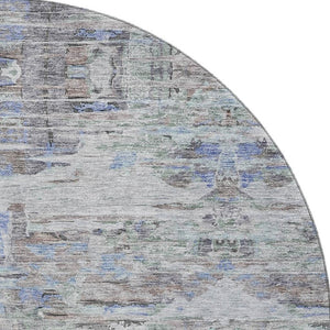 HomeRoots 8' Stylish Taupe Blue & Gray Abstract Washable Round Rug with UV Protection for Busy Homes 684663