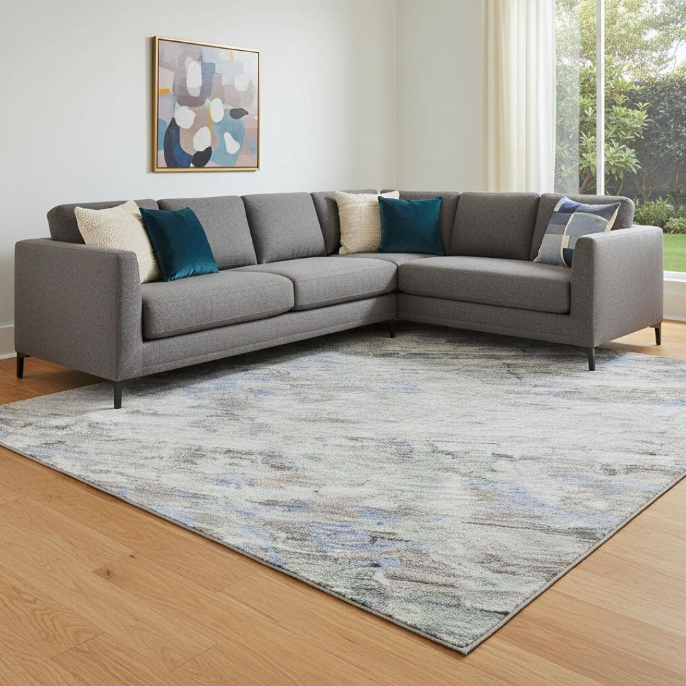 HomeRoots 8' X 10' Durable Taupe Blue Gray Abstract Area Rug - Stain Resistant, UV Protected & Machine Washable! 684664