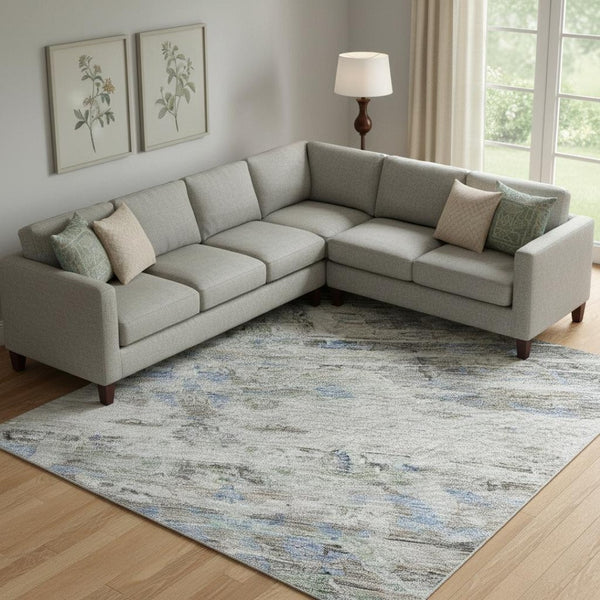 HomeRoots 9' X 12' Taupe Blue Gray Abstract Area Rug - Stain Resistant, UV Protected, Stylish for High-Traffic Rooms 684665