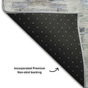 HomeRoots 9' X 12' Taupe Blue Gray Abstract Area Rug - Stain Resistant, UV Protected, Stylish for High-Traffic Rooms 684665