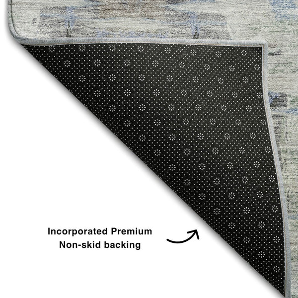 HomeRoots 9' X 12' Taupe Blue Gray Abstract Area Rug - Stain Resistant, UV Protected, Stylish for High-Traffic Rooms 684665