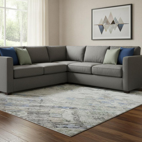 HomeRoots 10' X 14' Abstract Area Rug in Taupe, Blue & Gray - Washable, Stain-Resistant, UV Protected Comfort 684666