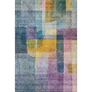 HomeRoots 5' X 8' Vibrant Blue Gold Purple Abstract Area Rug - Washable, UV-Protected, Stain-Resistant Design 684668