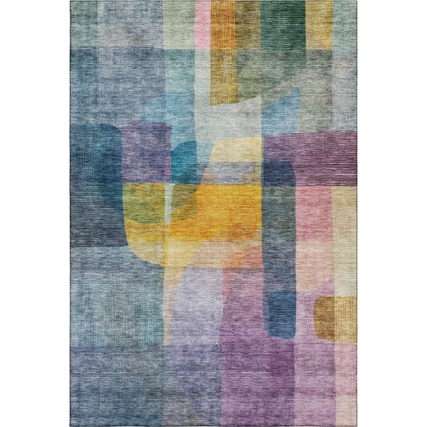 HomeRoots 5' X 8' Vibrant Blue Gold Purple Abstract Area Rug - Washable, UV-Protected, Stain-Resistant Design 684668
