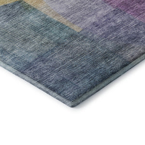 HomeRoots 5' X 8' Vibrant Blue Gold Purple Abstract Area Rug - Washable, UV-Protected, Stain-Resistant Design 684668