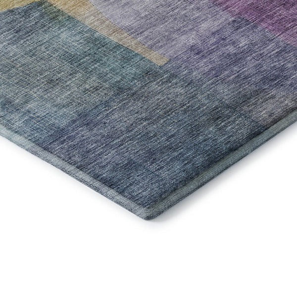 HomeRoots 5' X 8' Vibrant Blue Gold Purple Abstract Area Rug - Washable, UV-Protected, Stain-Resistant Design 684668