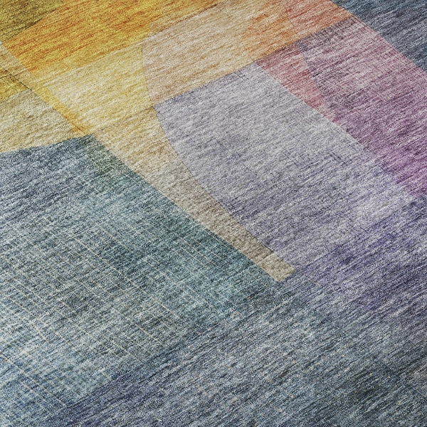 HomeRoots 5' X 8' Vibrant Blue Gold Purple Abstract Area Rug - Washable, UV-Protected, Stain-Resistant Design 684668