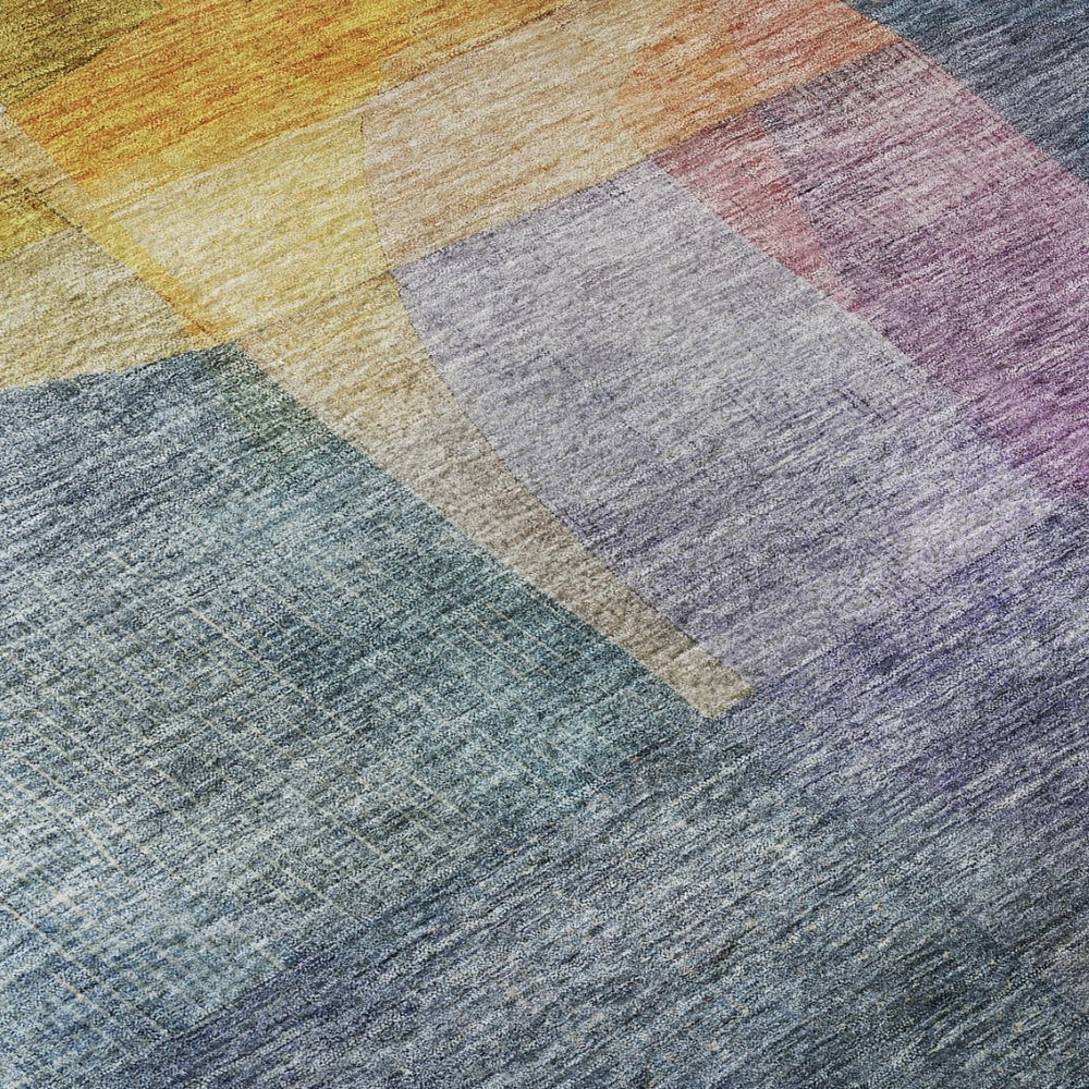 HomeRoots 8' X 10' Abstract Area Rug in Blue, Gold & Purple - Washable, UV Protected, Stain Resistant Design! 684670