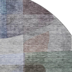 HomeRoots 8' Modern Abstract Washable Round Rug in Brown, Green & Blue – Durable, UV-Protected & Easy-Clean! 684675