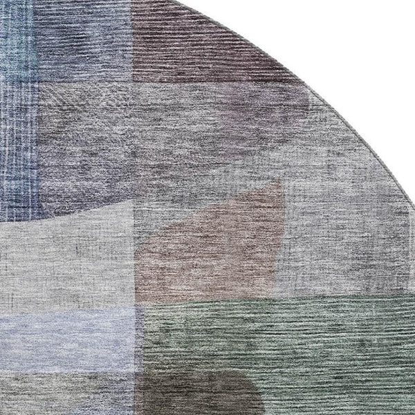 HomeRoots 8' Modern Abstract Washable Round Rug in Brown, Green & Blue – Durable, UV-Protected & Easy-Clean! 684675