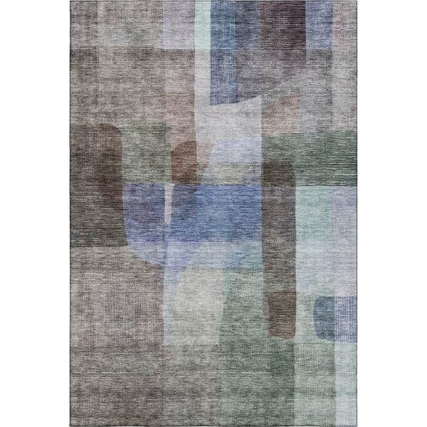HomeRoots 8' X 10' Modern Abstract Area Rug in Brown, Green & Blue – Washable, UV-Resistant, Stain-Repellent! 684676