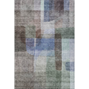 HomeRoots 9' X 12' Abstract Area Rug in Brown, Green & Blue - Washable, Stain Resistant, UV Protected Comfort 684677