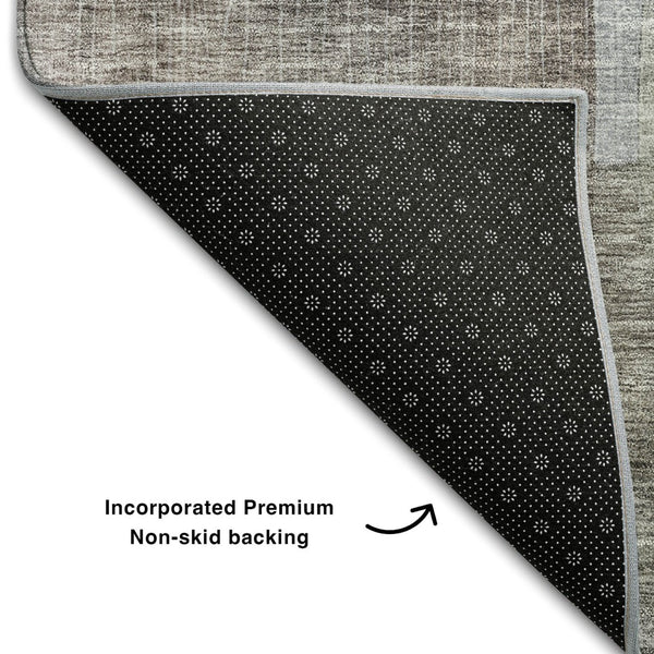 HomeRoots 9' X 12' Abstract Area Rug in Brown, Green & Blue - Washable, Stain Resistant, UV Protected Comfort 684677