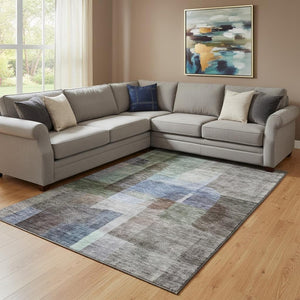 HomeRoots 10' Abstract Washable Area Rug in Brown, Green & Blue - UV Protected, Stain Resistant & Durable! 684678
