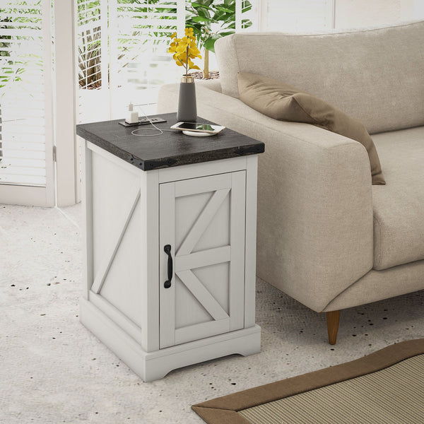 English Elm HOMCOM Farmhouse End Table with Drawer and Open Shelf for Small Spaces Sturdy MDF Accent Table White W2225P249998